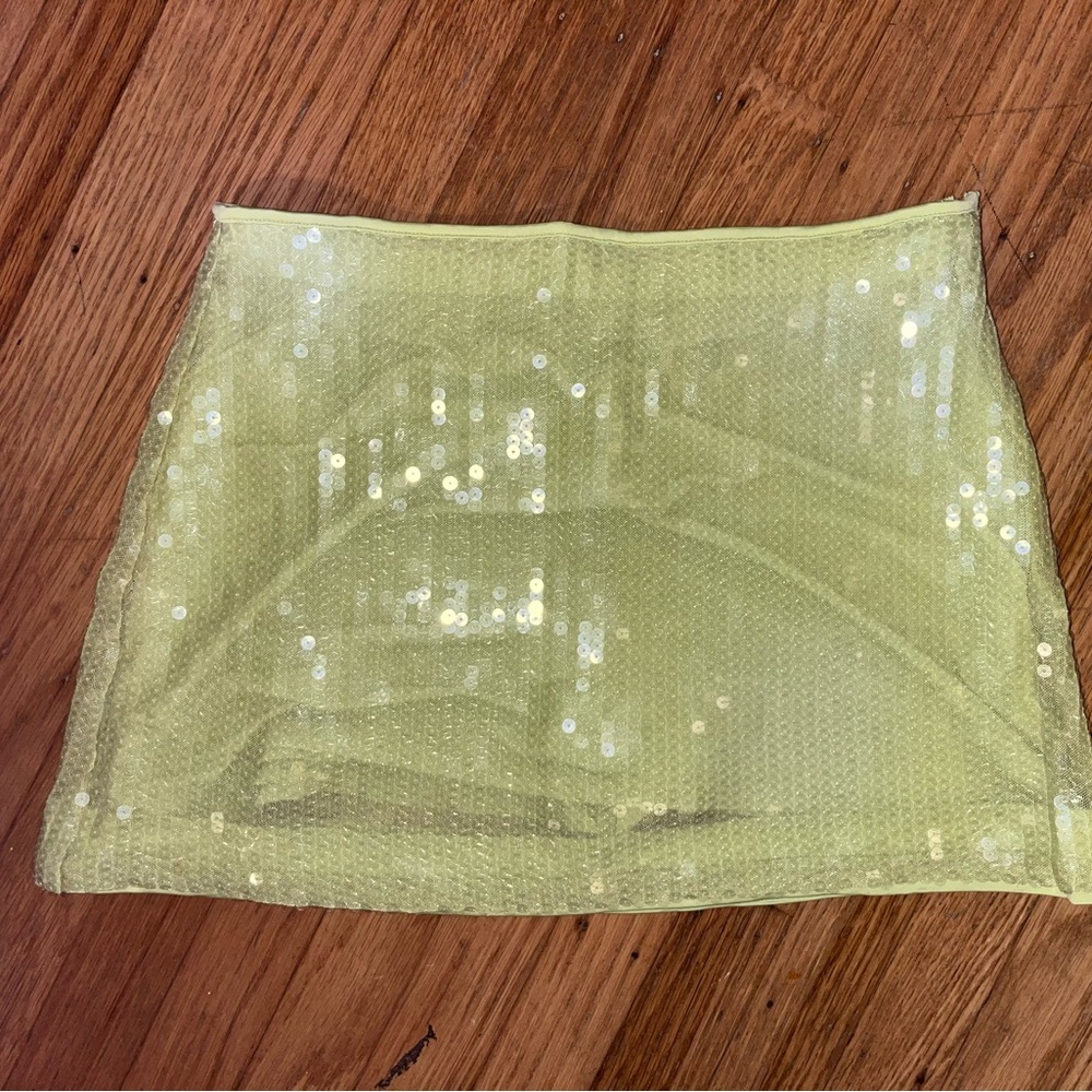 Lime Sequin Mini Skirt - Picture 3 of 4